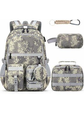 Camo School Backpack Set for Boys - 5-Piece with Lunch Box, Large Capacity